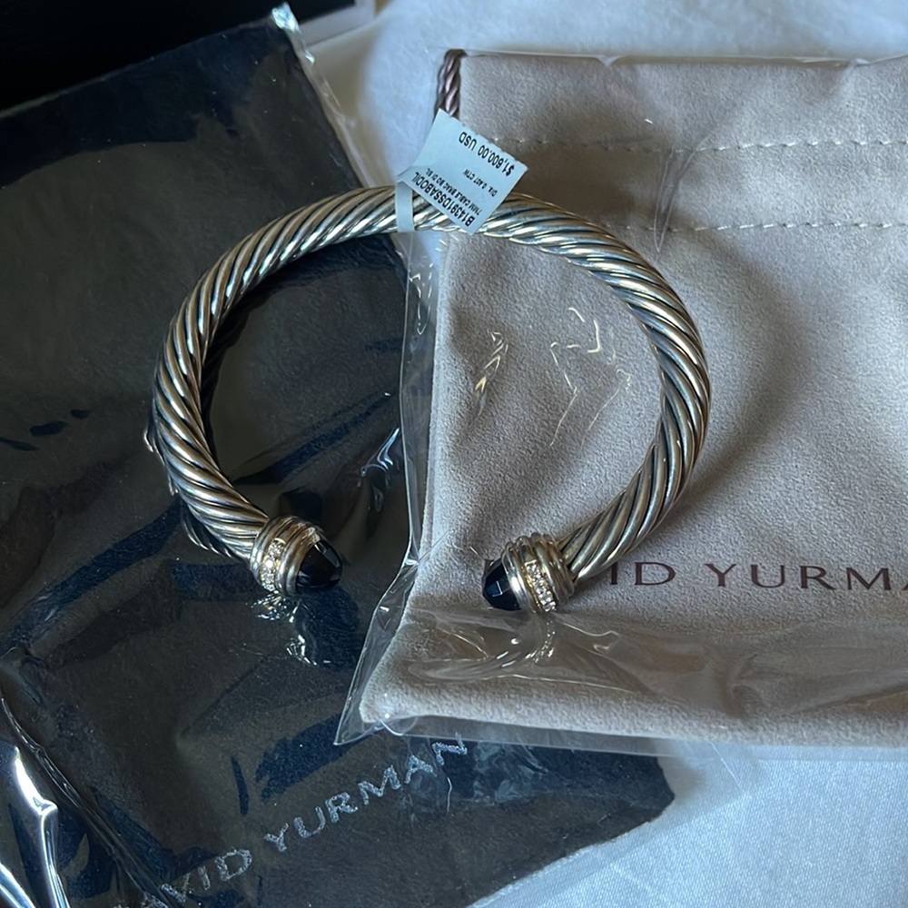 David Yurman 7MM cable black onyx with diamonds